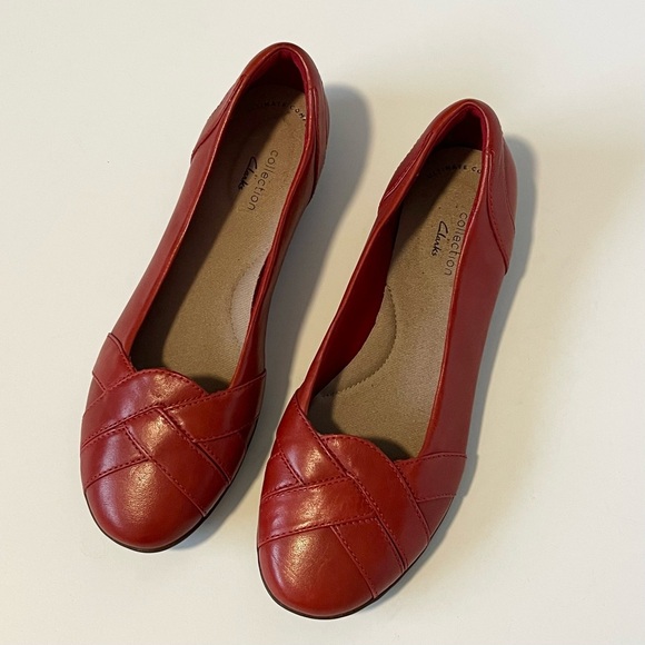 Clarks Gracelin Mia red leather flats Loafer flats Ballet flats Comfort Size 7 - Picture 2 of 7